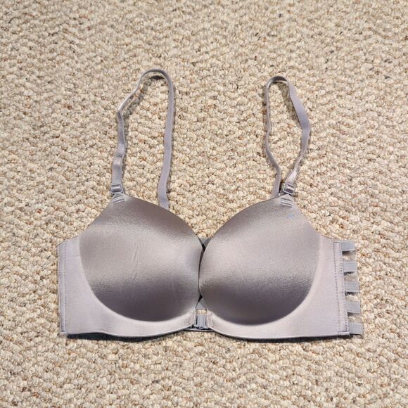 Gigi Amore Padded Push Up Bra 34 Gray Front Closure Sheer Back Sexy - Picture 1 of 9